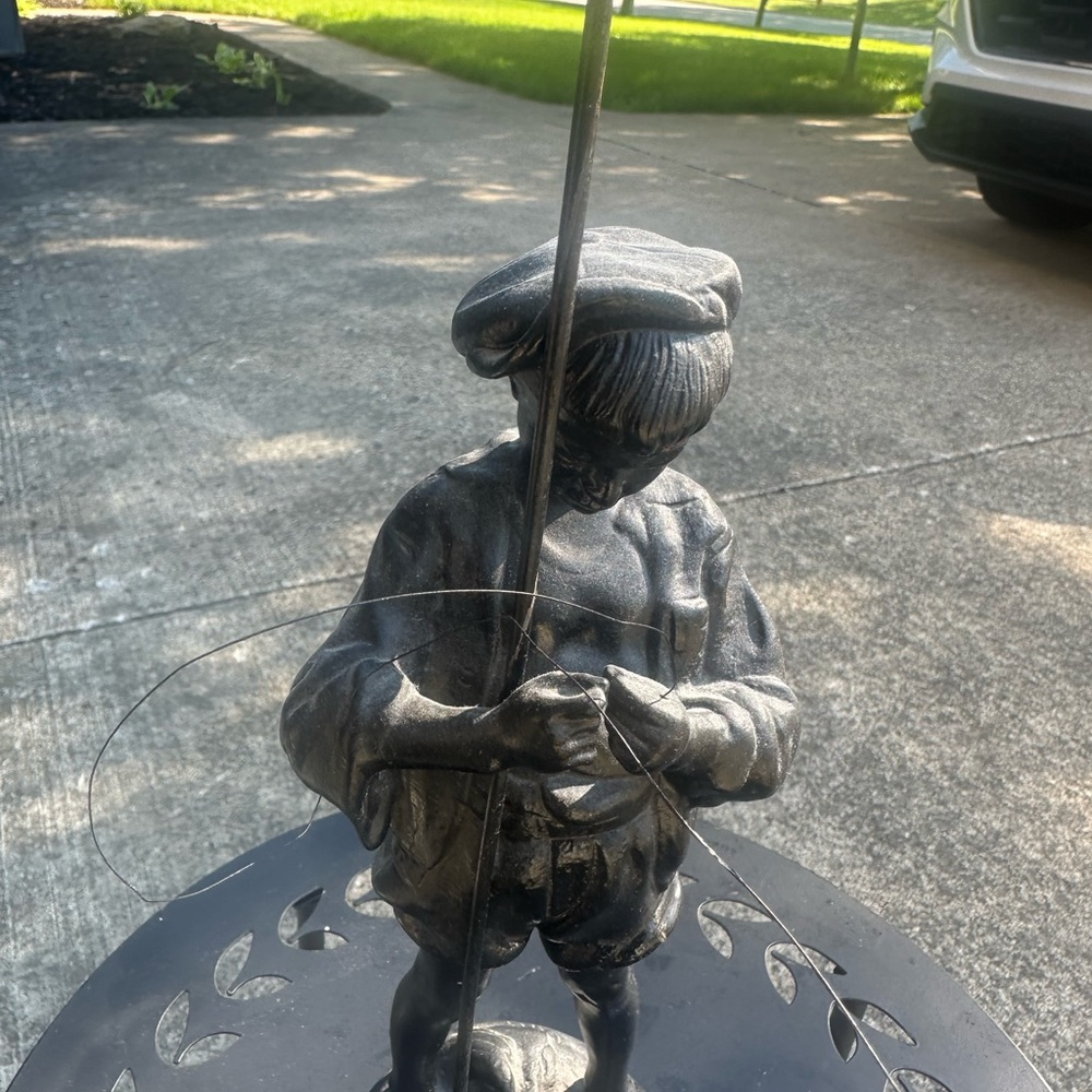 Black Cast Metal Fishing Boy Statue - Decorative Home Art - Picture 5 of 6